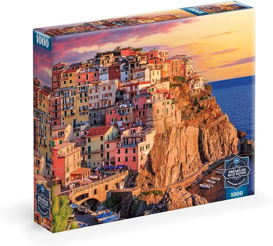 Buffalo Games - Sapphire Select - Cinque Terre Sunset - 1000 Piece Jigsaw Puzzle – Challenging & Fun – Blue Core Puzzle Board – Giftable Display Box - Full Size Poster Included