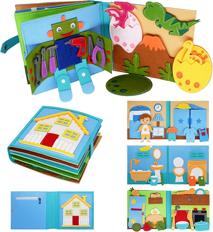 Montessori Felt Busy Book Toddlers Quiet Book Preschool House Pretend Play Early Learning Educational Travel Toys for Kids Age 2 3 4 5 6 Travel Essentials Daily House Learning Activitie Boys Gift