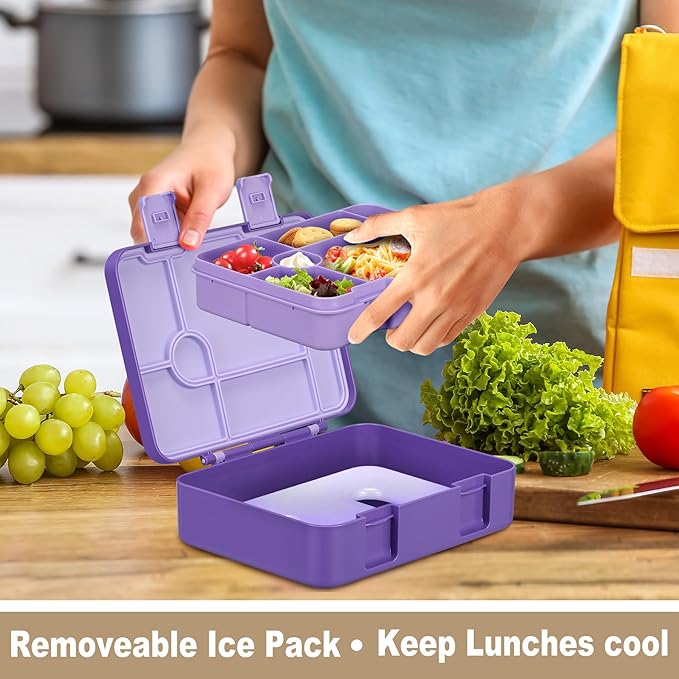 Chill Bento Lunch Box for Kids Adult with Ice Pack Keep Food Cold Fresh 5-Compartment Reusable Leak Proof Lunch Container for Girl Boy School Dishwasher & Freezer Safe