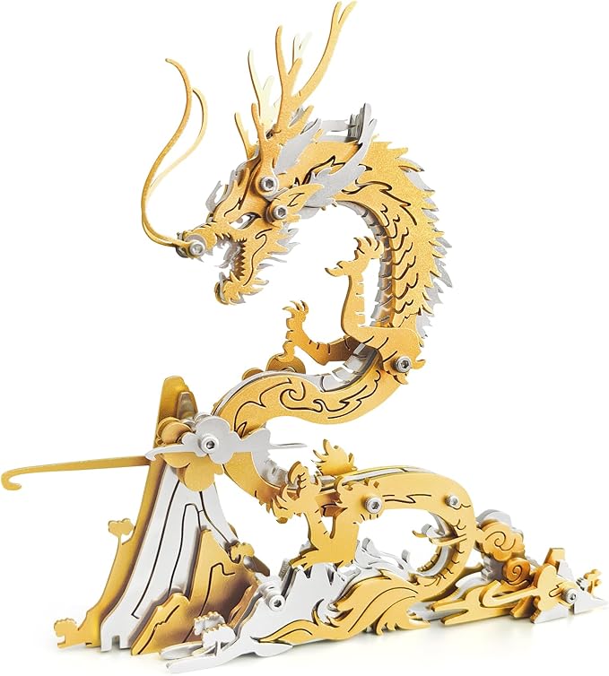 3D Metal Puzzles,3D Metal Puzzle for Adults,Mechanical Model Kit Golden Dragon,Steel 3D Puzzles Stainless Steel Ornaments for Adults Home Decor Art Craft Gifts Toys