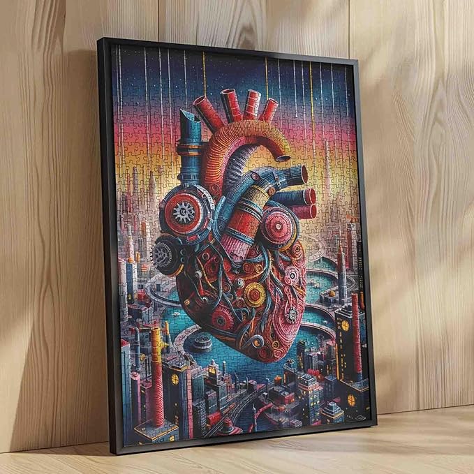 Steampunk Style Heart 1000 Piece Jigsaw Puzzles for Adult Mechanical Human Organ Painting Jigsaw Puzzle Heart Anatomy 1000 Pieces Puzzles Game Wall Decor Body Organ DIY Craft Puzzle Art Biology Gift