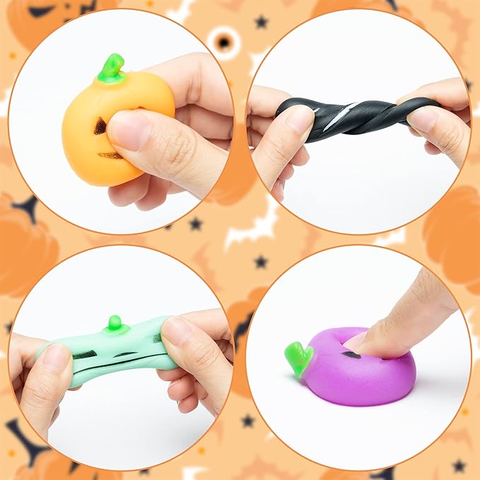 WATINC 28pcs Halloween Pumpkin Mochi Squeeze Toys for Kids, Happy Halloween Stress Relief Gifts Mochi Fidget Toys Treat Goodie Bags Fillers Classroom Prize Christmas Stocking Party Favors Decorations