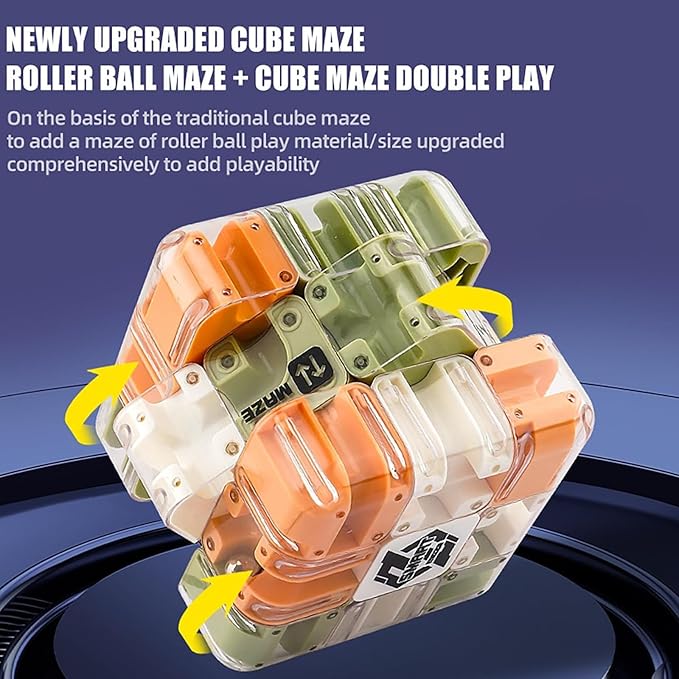 Puzzle Maze Cube, Large 3D Labyrinth Cube Game - Engaging Brain Teaser Toy, Puzzle Maze Ball Fidget Toy for Adults & Kids, Sensory Toys for Logic Development & Anxiety Relief (2PCS)