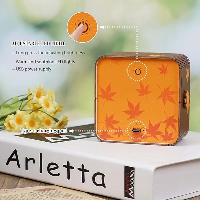 3D Puzzle Nightlight-DIY LED Light Wooden Puzzle-Art Lamp and Craft Kits for Adults-Birthday Gifts Toys-Home Desk Decor Family Game (Autumn Forest)