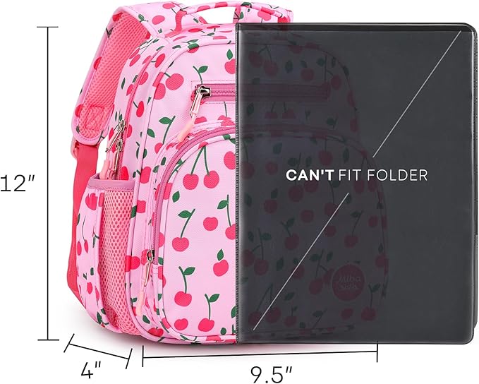 mibasies Toddler Backpack for Girls 2-4: Cute Kids Backpacks for Girls - Preschool Kindergarten Backpack - Cherry Pink