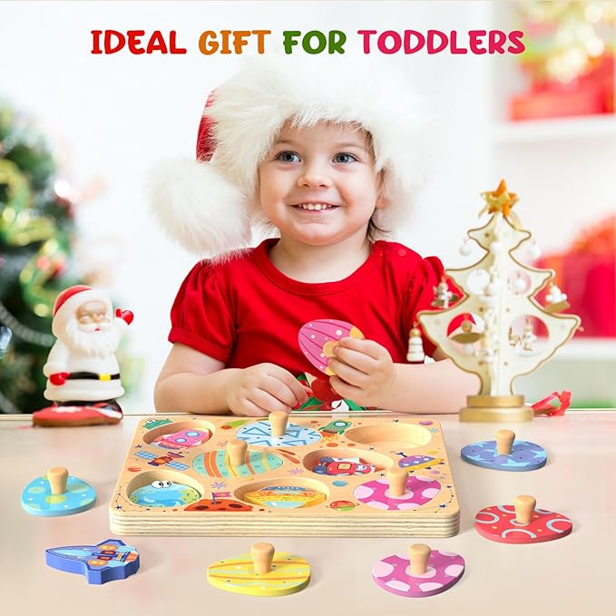 Wooden Puzzles for Toddlers, 8 Pcs Space Matching Egg Puzzle, Solar System for Kids, Montessori Toys for Boy Girl Easter Birthday Gifts, Educational Toys for Boys, Girls