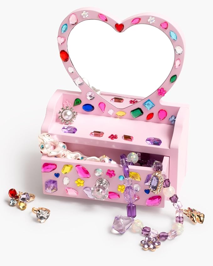 Super Smalls Mini Vanity Gemify™ Craft Kit | DIY Bedazzling Set with 200+ Gem Stickers | Heart Mirror & Jewelry Drawer | Fun for Creative Kids | Ages 6+