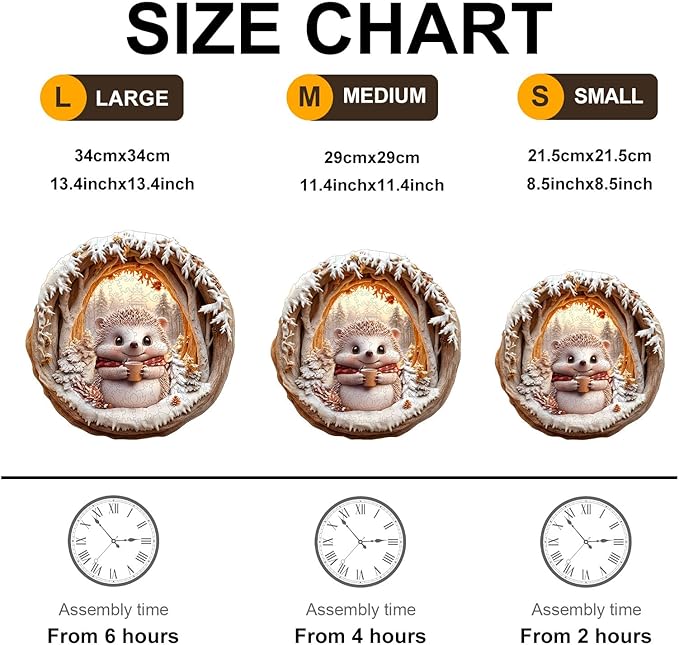 Wooden Puzzles for Adults, Wood Cave Hedgehog Puzzle, Flat Puzzles with 3D Visual Effect, Unique Puzzles for Puzzle Lover (S-8.5 * 8.5in 100pcs)