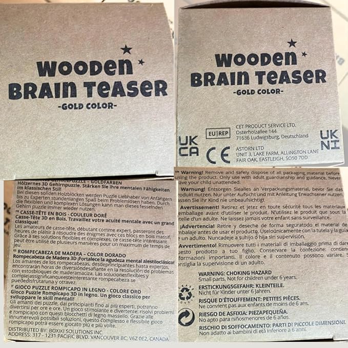 Original 3D Wooden Brain Teaser Puzzle: Engaging 3D Puzzle Box for Kids 8-12 & Adults, Desk Toys Delight, Challenging Games & Wooden Puzzles for Adult Brain Boost (Golden Edition)