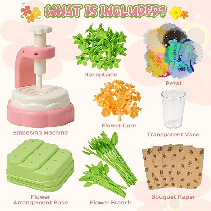 yewfall DIY Fabric Flower Craft Kit for Kids - Build Your Bouquet, Arts and Crafts for Girls Age 4-8, Educational Learning Toys Birthday Gifts