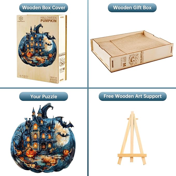 Jigfoxy Wooden Puzzles for Adults, Halloween Pumpkin Wood Puzzles Adult, Unique Animal Shape Wooden Jigsaw Puzzles for Adults, for Puzzle Lovers, Family (M-11.4 * 10.6in-200pcs)