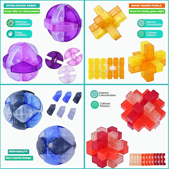 Brain Teasers Puzzle for Kids and Adults, 3D Unlock Interlock Puzzles Box, Mind Test Challenge Game, Thinking Games for Family Game Night