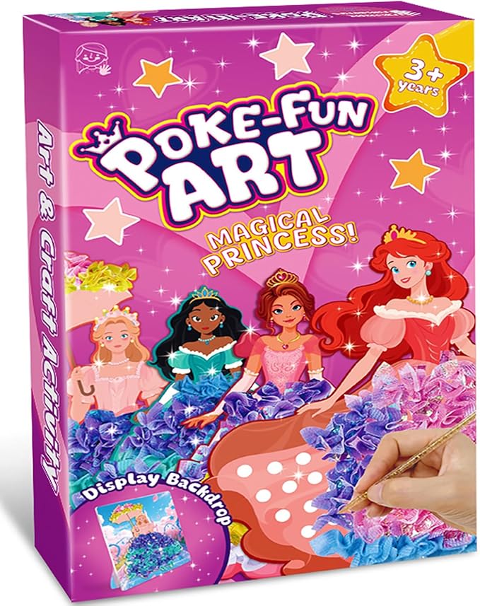 RAJRNED Poke in Fun Magical Princesses Kit, Arts and Crafts for Girls with 8 Magical Princesses & 9 Accessories, Mess-Free Fun for Kids, DIY Craft Kits, Gifts for Girls & Boys Ages 3-12