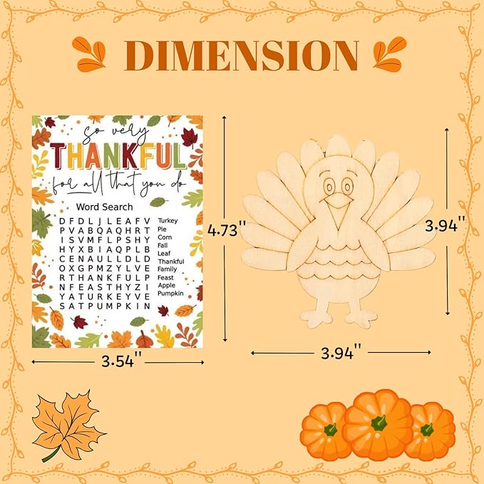 Fall Thanksgiving Crafts for Kids - 24 PCS DIY Wood Magnet Painting Kit with Cards - Thanksgiving Classroom Activities, Autumn Holiday Decorations, Fall Goodie Bag Favors for Boys & Girls