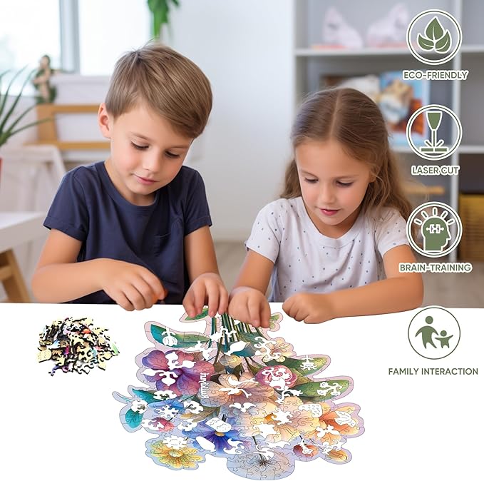 Ruikiyart Wooden Puzzles for Adults, 5MM 200 Pieces Flower Wooden Jigsaw Puzzles, Floral Puzzle Unique Shaped Gifts for Adults and Kids on Thanksgiving, Christmas Family Puzzle Games (9.4"*11.4")