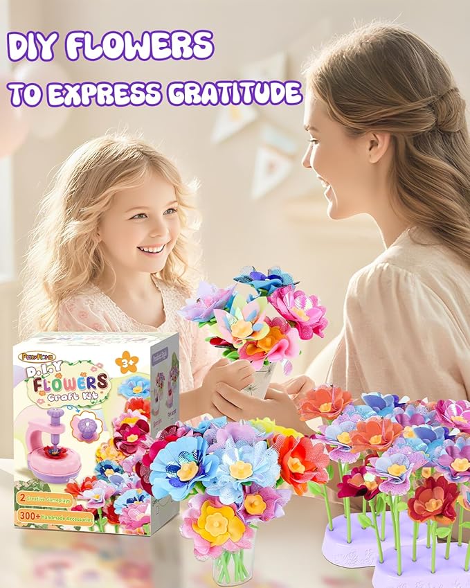 PERRYHOME Fabric Flower Bouquets Toys, 300+ Pcs DIY Flower Crafts for Kids, 2 Gameplays Educational Arts & Crafts Toy, Thanksgiving Birthday and Christmas Gift for 3 4 5 6 7 8 Years Toddler Girl