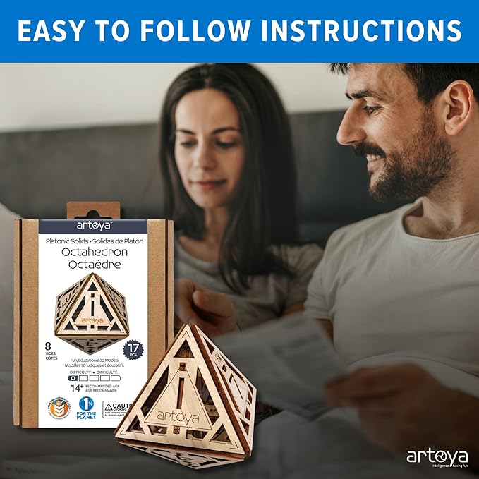 3D Wooden Puzzles for Teens & Adults – Smart Brain Teaser Puzzles, Wood Models, Creative & Educational Fun, Sustainable Materials, Ages 14 and Up Octahedron D8