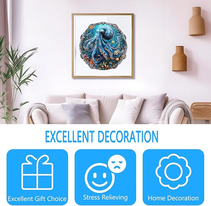 Wooden Puzzles for Adults, Mystic Tentacles Wooden Jigsaw Puzzle, Wood Puzzles Adult, Unique Shaped Octopus Puzzle for Adults, Fun Gifts & Home Decor (L-13.4 * 13.4in - 290 pcs)