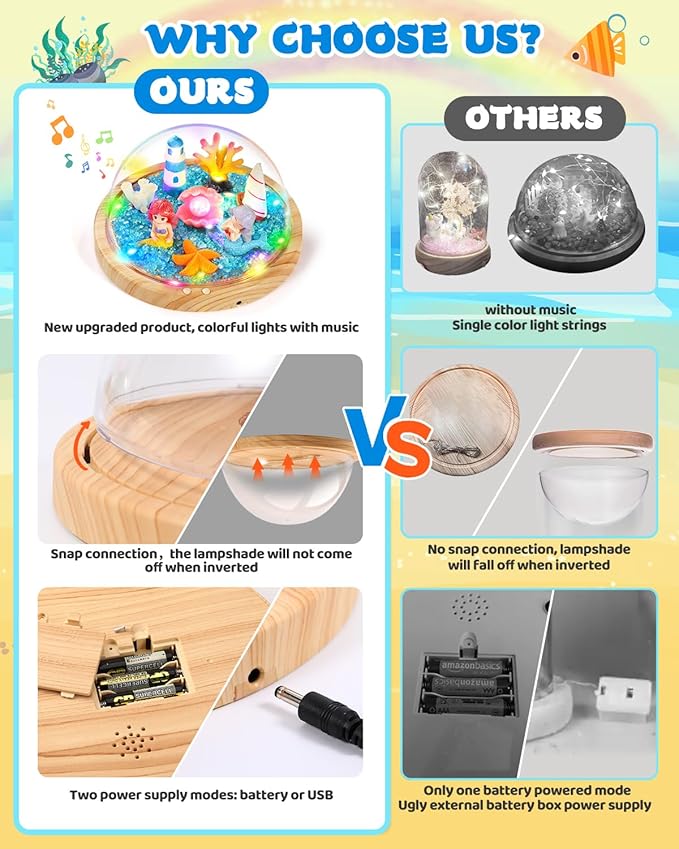 Laclun Mermaid Toys for Girls, Make Your Own Mermaid Night Light with Music,Arts and Crafts for Kids,Gifts for 4 5 6 7 8 9 10 Year Old Girl,Ideal Christmas Gifts Best Toy