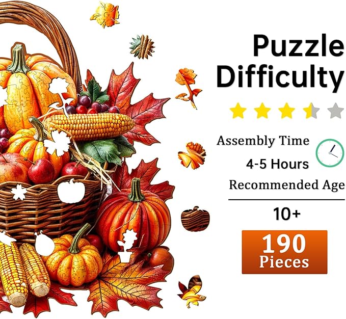 Jigfoxy Wooden Puzzles for Adults, Fall Wood Puzzles Adult, Unique Animal Shape Wooden Jigsaw Puzzles for Adults, Birthday Gifts for Puzzle Lovers, Family (M-11.4 * 10.1in-190pcs)