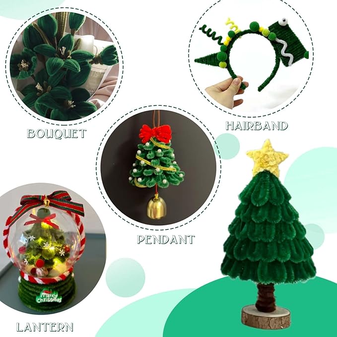 URSDIART (350pcs/Set) Green Pipe Cleaners and Wiggle Eyes, Dark Green Christmas Chenille Stems Pipe Cleaners Bulk 12 Inch Pipe Cleaners for Crafts DIY Creative，Halloween Decoration Art Supplies