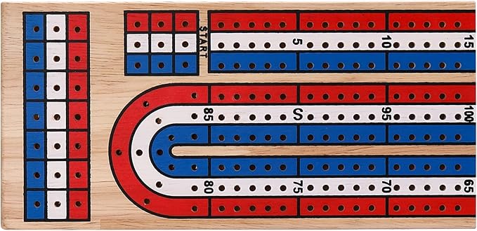 STERLING Games Folding Cribbage 3 Track Wooden Cribbage Board with Red White Blue Pegs for 3 Players