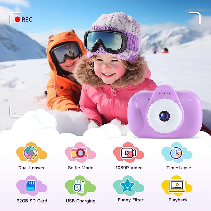 Kids Camera Digital Camera for Girls Age 3-8, 1080P Toddler Camera for Kids with 32GB SD Card, Toddler Girls Toys Age 6-8, Girl Toys for Ages 5-7
