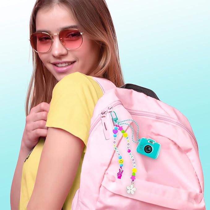 Style 4 Ever Mini Digital Camera Bag Charm Kit – Turquoise: Built in Frames and Filters, DIY Keychain Craft Set for Kids with Stickers & Accessories