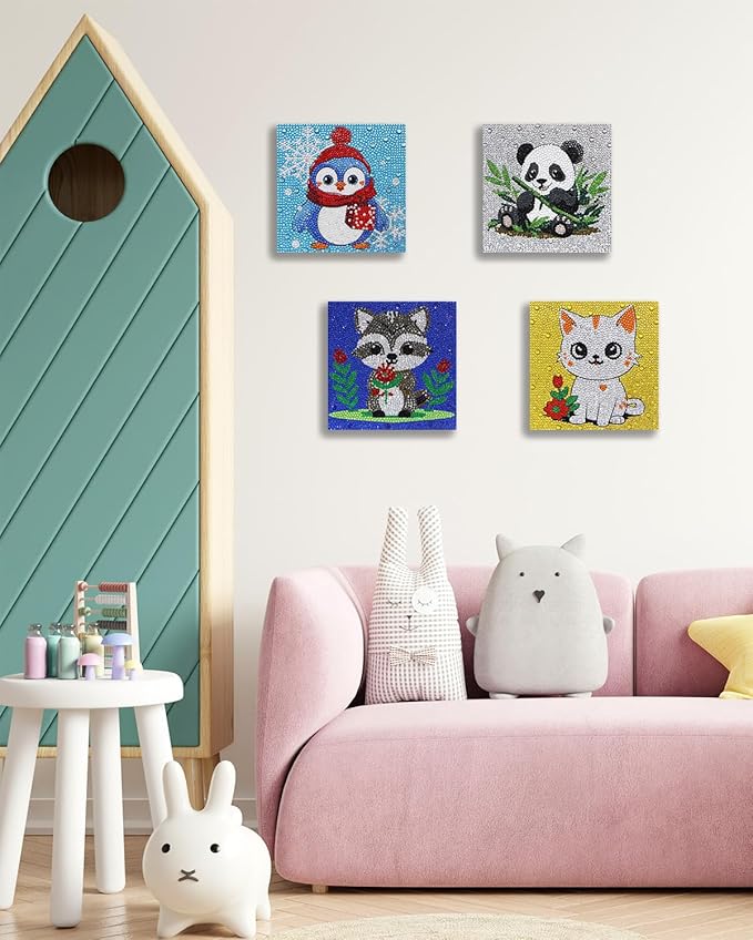 Libfx Diamond Art Kits for Kids 4 Pcs Diamond Art for Girls Boys Beginners Arts and Crafts for Kids Ages 8-12 (Penguin Panda)