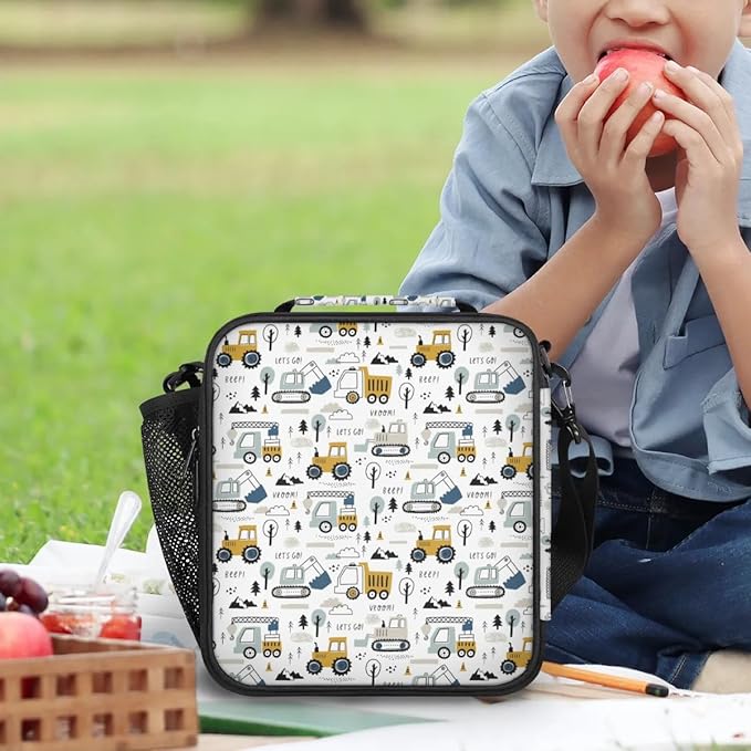 Excavator Car Large Lunch Box,Insulated Lunch Bags with Adjustable Shoulder Strap,School Thermal Lunchbox Cooler Tote Handbag,Waterproof Portable Tote Lunch Bag for School Picnic Work Office