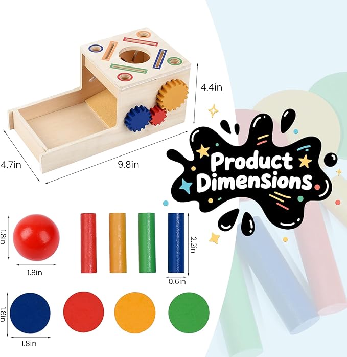 Wooden Montessori Toys for Toddlers 1-3, 5-in-1 Object Permanence Coin Box Wooden Ball Drop Toy Play for 1 2 3 Year Old Toddlers