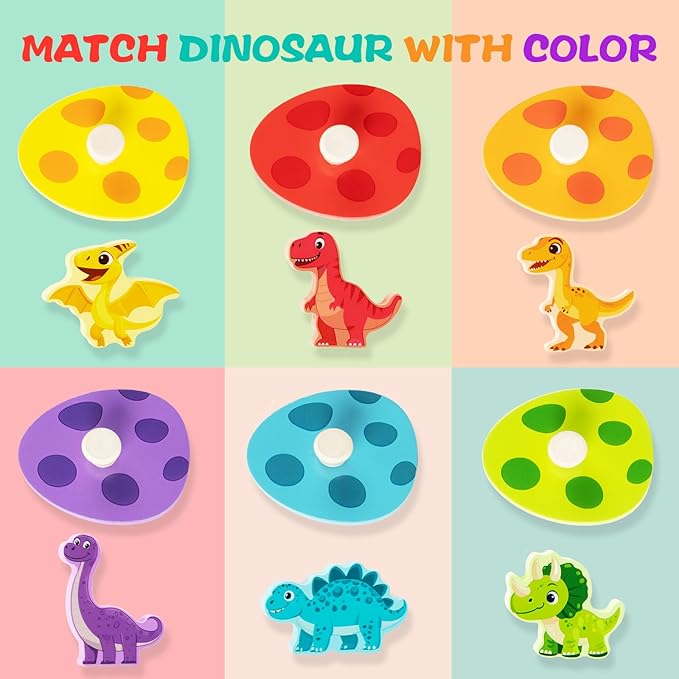Wooden Puzzles for Toddlers 1-3, Dinosaur Matching Egg Puzzle Montessori Toys for 1 2 3 Year Old Boy Girl Gifts, Preschool Education Learning Toys