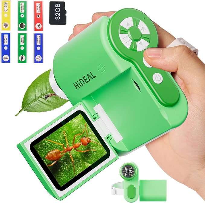 HP20 IPS Microscope for Kids: [3-in-1] [Easy and Fun] 2" Portable Handheld Microscope Miniscope, Pocket Mini Scope Educational Science Kit, Christmas Birthday Gifts for Kids, 32GB, Green