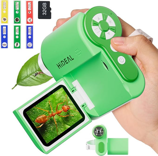 HP20 IPS Microscope for Kids: [3-in-1] [Easy and Fun] 2" Portable Handheld Microscope Miniscope, Pocket Mini Scope Educational Science Kit, Christmas Birthday Gifts for Kids, 32GB, Green