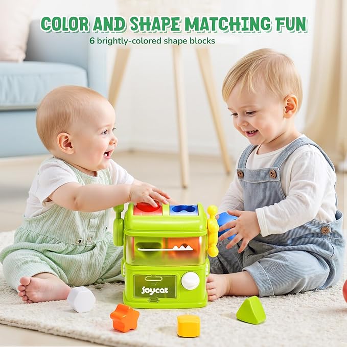 JoyCat Monster Eating The Shapes, Interactive Shape Sorter Toy for Toddlers 1-3, with 6 Rattle Shape Blocks and 2 Levers, Montessori Color Matching & Sorting Learning Toys, Gifts for 1 2 3 Year Old