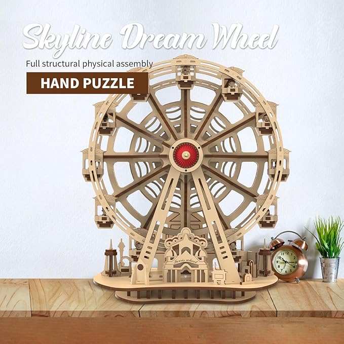 3D Wooden Puzzles for Adults, 242 PCS 3D Puzzles for Adults- Brain Teaser Wooden Puzzles for Father/Son, Gifts for Fathe/Son, Decompression 3D Puzzle Wood Models Kits (3.Ferris Wheel)