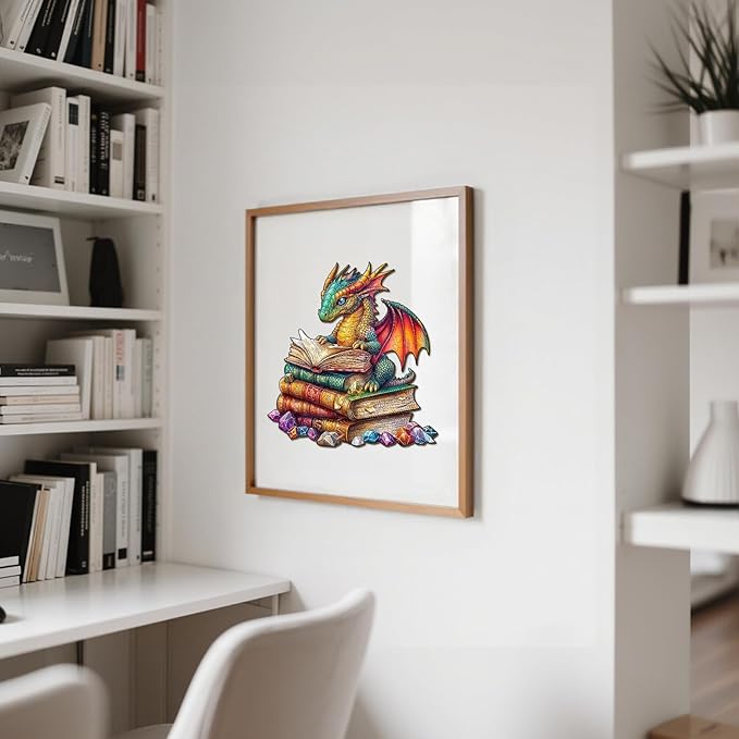 Wooden Puzzles for Adults - Reading Dragon Wood Puzzles Adult - Unique Animal Shape Wooden Jigsaw Puzzles for Adults - Birthday Gifts for Puzzle Lovers, Family (8.5 * 8.5in)
