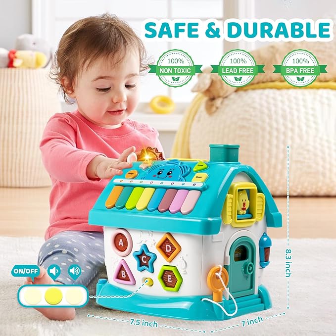 Marstone Baby Toys for 1 Year Old Boy and Girl Gifts: Toddler Toys Age 1-2, 8-in-1 Educational House with Sound Lights Music Clock Telephone and Car, Birthday Gift for Boy 12-18 Months