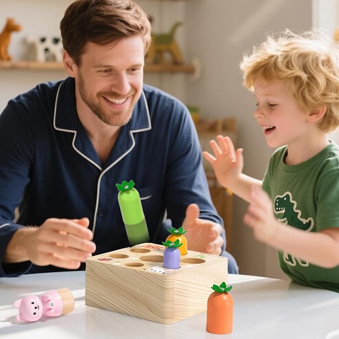 Montessori Toys for Baby 6-12 Months, Wooden Toy for 1 Year Old Boys and Girls, Magnetic Carrot Game for Toddlers, Shape Sorting Matching Puzzle, Educational Birthday (Bouncing Carrot)