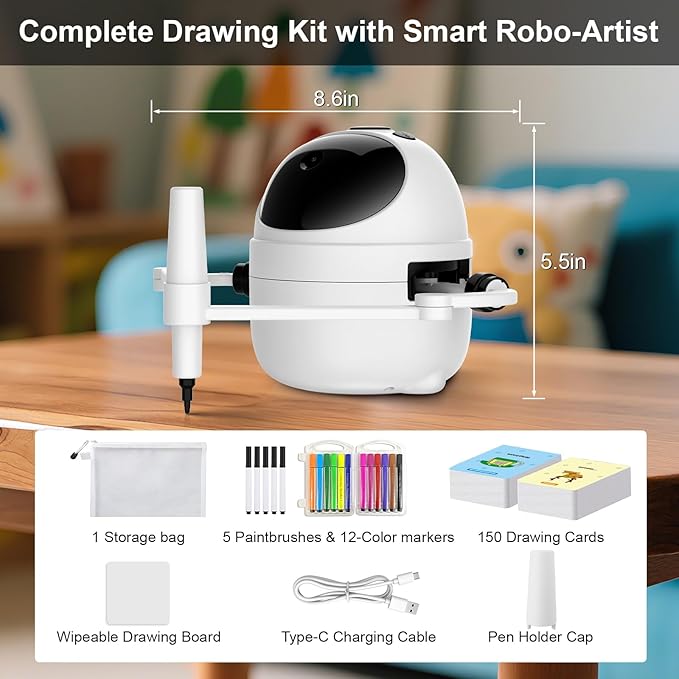 Drawing Robot for Kids Educational Toys, Robot Toys Creative Drawing Learning Kit with 150 Word Cards, Gift for Girls and Boys 4 5 6 7 8 Years Old