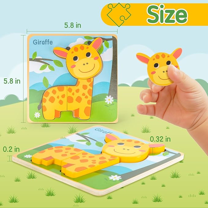 deli Wooden Toddler Puzzles, 6 Pcs Animals Puzzles for Toddler, Montessori Preschool Educational Learning Toys Make a Great Gifts for 1 2 3 4 5 Year Olds