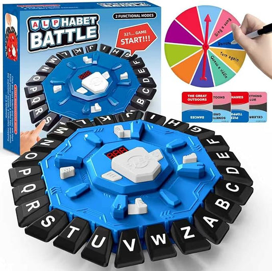 Family Board Word Games for Kids & Adults w/Display Timer, Fast Paced 24-Letter Learning Party Card Game with Spinning Penalty Wheel, 2 Modes & 220 Topics, Xmas & Birthday Gifts, Blue