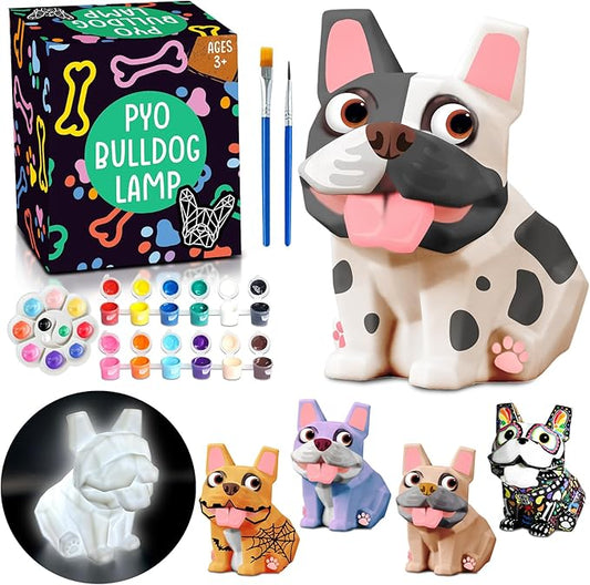 FUNZBO Paint Your Own Dog French Bulldog Lamp Kit - Arts and Crafts Supplies Painting Kits for Kids Teens Adults, DIY Night Light Dog Toy for Toddler Girl Boy Ages 3 4 5 6 7 8 9 10 11 12 Birthday Gift