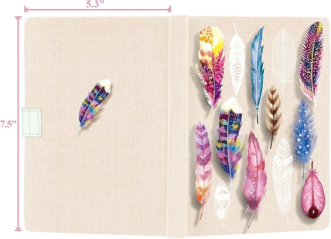 Feather Journal for Girls - Gift for Teens, Kids - Diary with Pen & Magnetic Closure, 192 Pages for Writing, 5.3"x7.5" Hardcover Lined Notebook