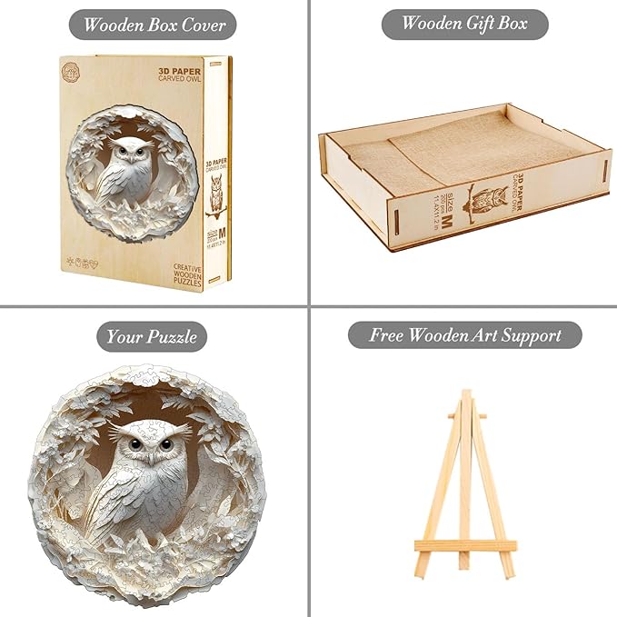 KAAYEE Wooden Puzzles for Adults, 3D Vision Effect Owl Wooden Jigsaw Puzzles, 100pcs Unique Shape Animal Wood Puzzle Adult, 3D Effect Flat Puzzle Birthday Gifts Family Game (S-8.5 * 8.3in)