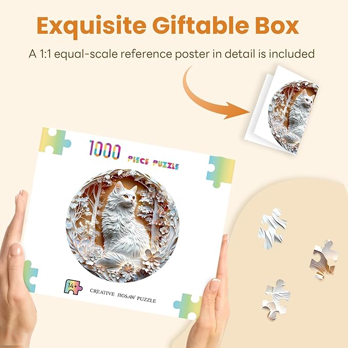 Masseruon 1000 Piece Puzzle for Adults, 26.6 * 26.6in Cat Puzzle for Adults, 1000 Pieces Flat Puzzles with 3D Visual Effect When Completed, Adult Puzzles Games