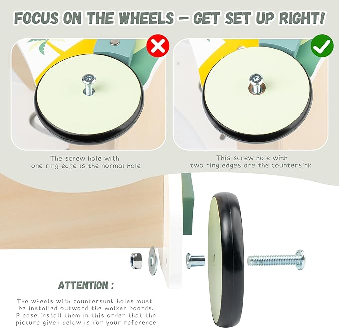 Wooden Baby Push Walker Adjustable Speed Montessori Walker with Activity Center for Boys, Girls and Toddler Toy for Ages 1-3