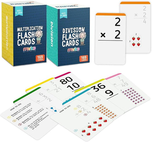 Merka Math Flash Cards - 338 Total Division & Multiplication Flash Cards for 3rd Grade
