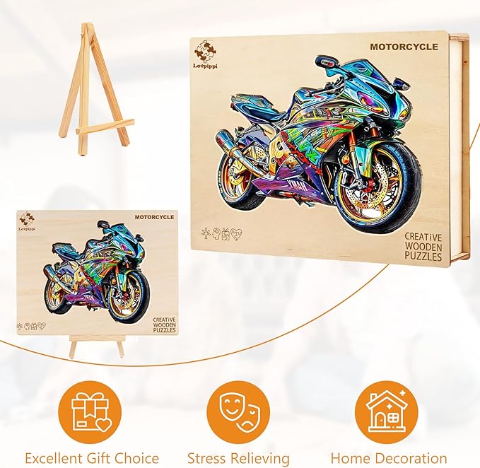 Wooden Puzzles for Adults, Wooden Jigsaw Puzzles for Adults Kids, Motorcycle Wooden Puzzle Unique Shaped Wood Puzzles Adult, Creative Birthday Gifts for Friends Family Game (13.4 * 12.5in 275pcs)