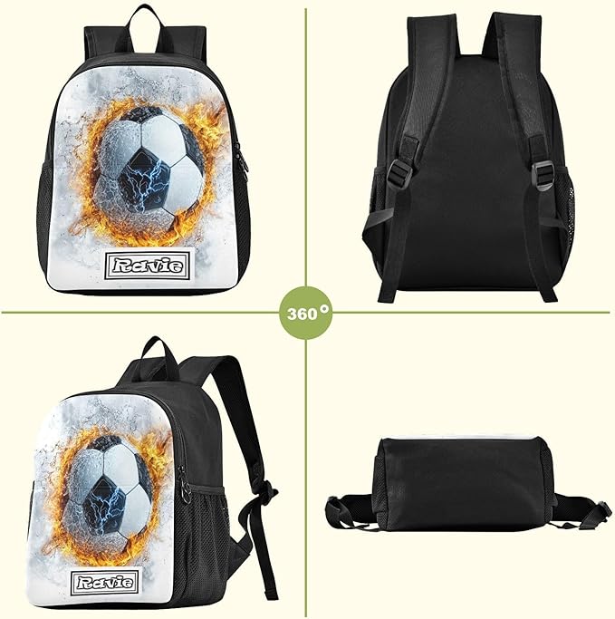 Fire Football Sports Toddler Backpack for Boys Girls 3-6 Preschool Small Backpacks Kids Mini Kindergarten Bookbag for Elementary for Travel School